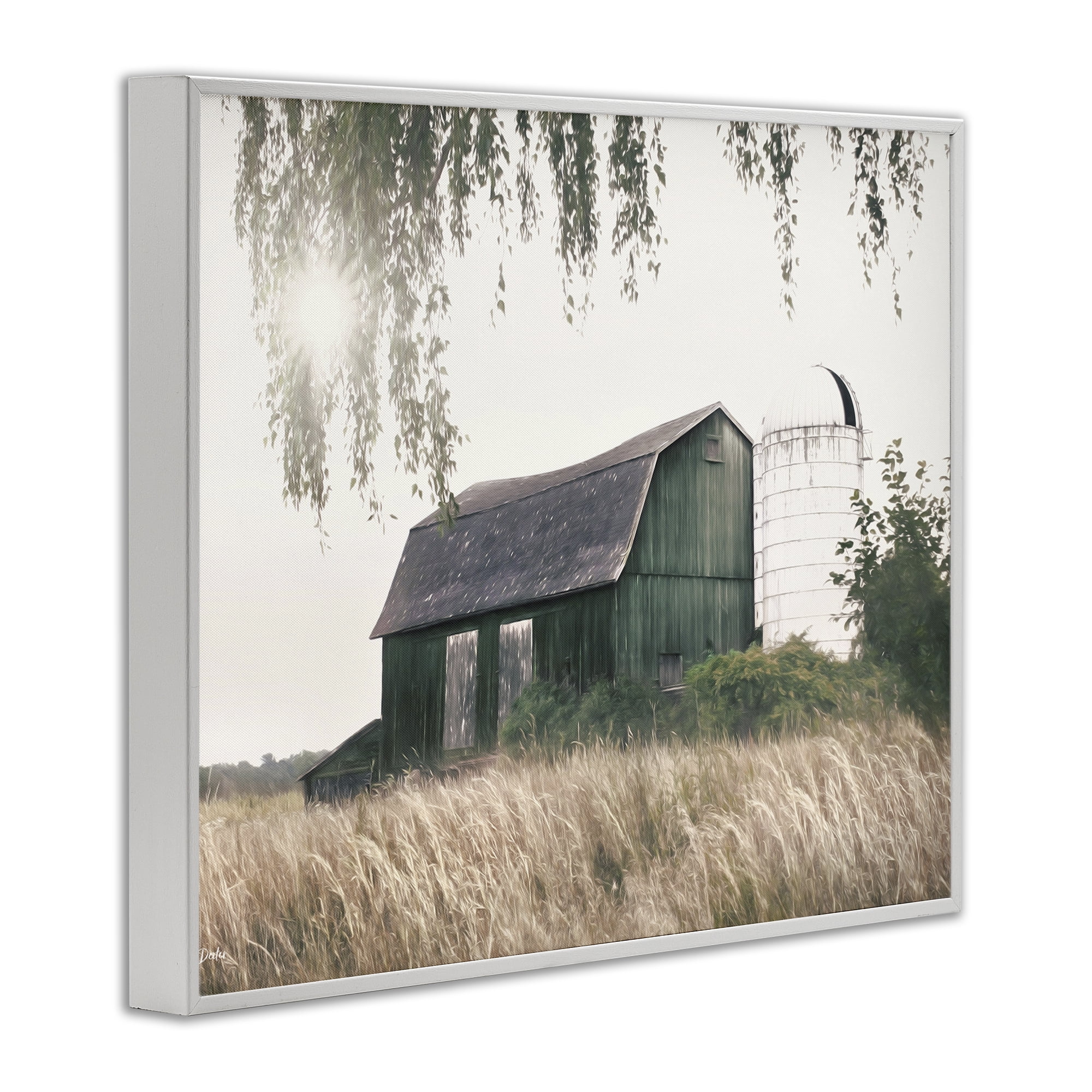 Stupell Industries Green Rustic Barn Landscape Photography White Framed Art Print Wall Art, 14 x 11