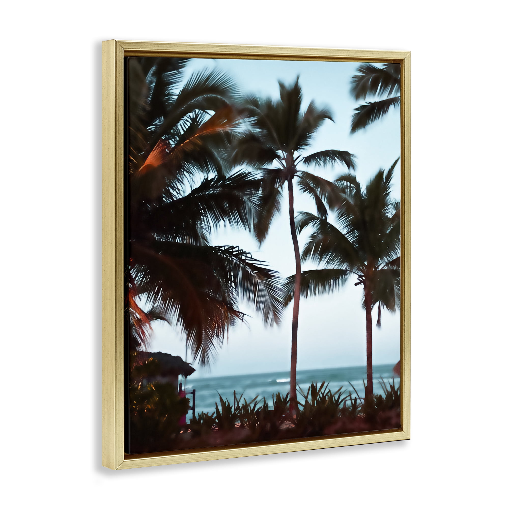 Stupell Industries Shady Palms Beachfront Gold Framed Floater Canvas Wall Art, design by Noah Bay