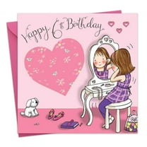 Twizler 6th Birthday Card for Girls - Dressing Up - Children's Age 6 Happy Birthday Greeting Card for Daughter Granddaughter Niece Kids