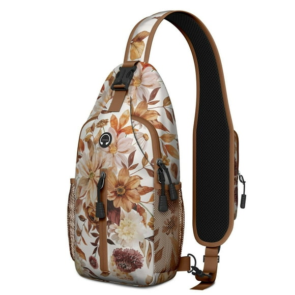 Vintage Floral Sling Backpack with Abstract Watercolor Pattern, Lightweight Durable Crossbody Daypack, Adjustable Strap, Multiple Compartments for Students and Office Workers