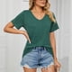 thumbnail image 3 of Bienvenido, camiseta para mujer, manga corta, cuello en V, color puro, informal, para uso diario, para ir al trabajo, compras, verde oscuro, XL, 3 of 6