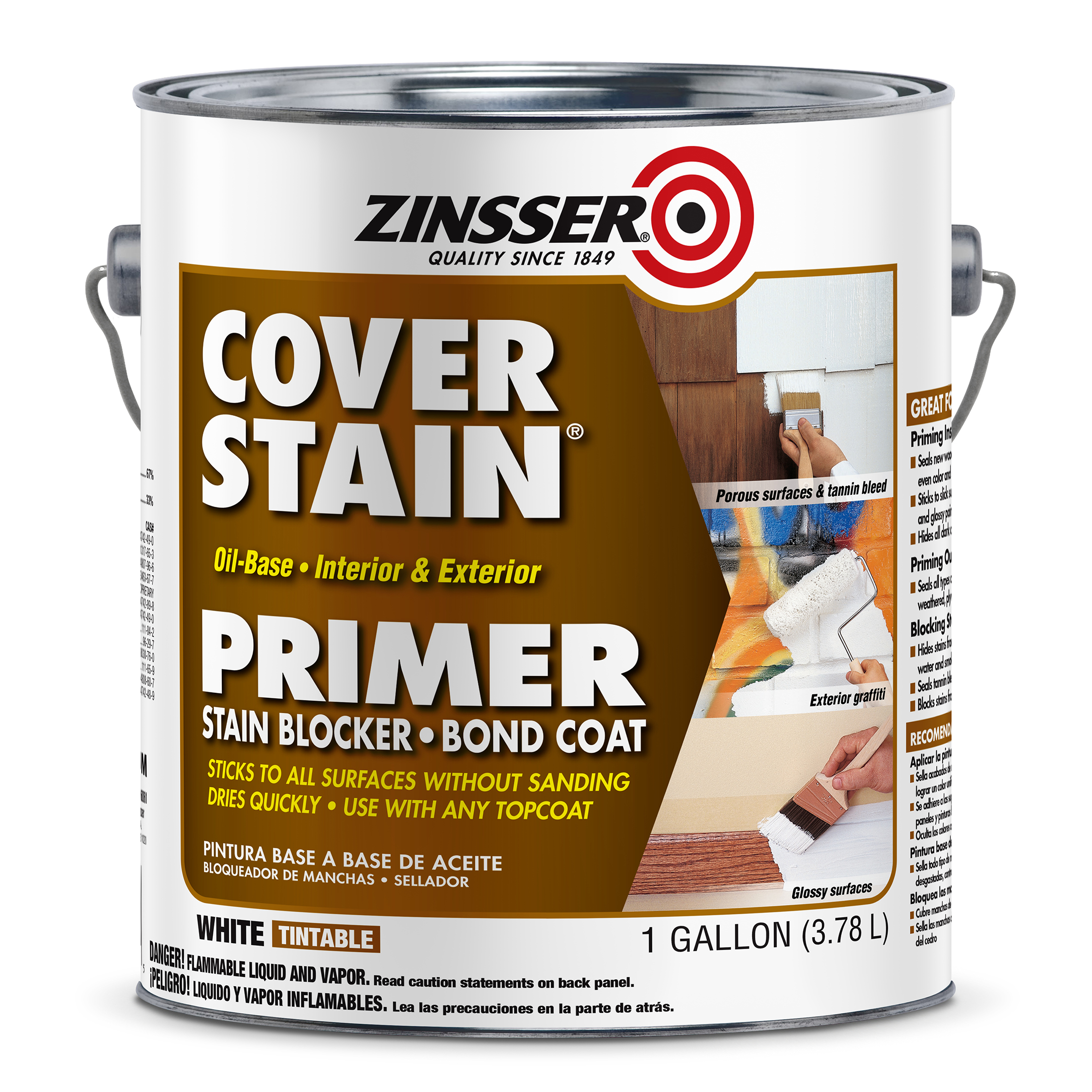 White, Zinsser Cover Stain Flat Oil-Based Interior and Exterior Primer and Sealer-3501, Gallon - image 3 of 11