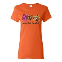 Peace Love Baseball Sports Womens Graphic T-Shirt, Orange, Small