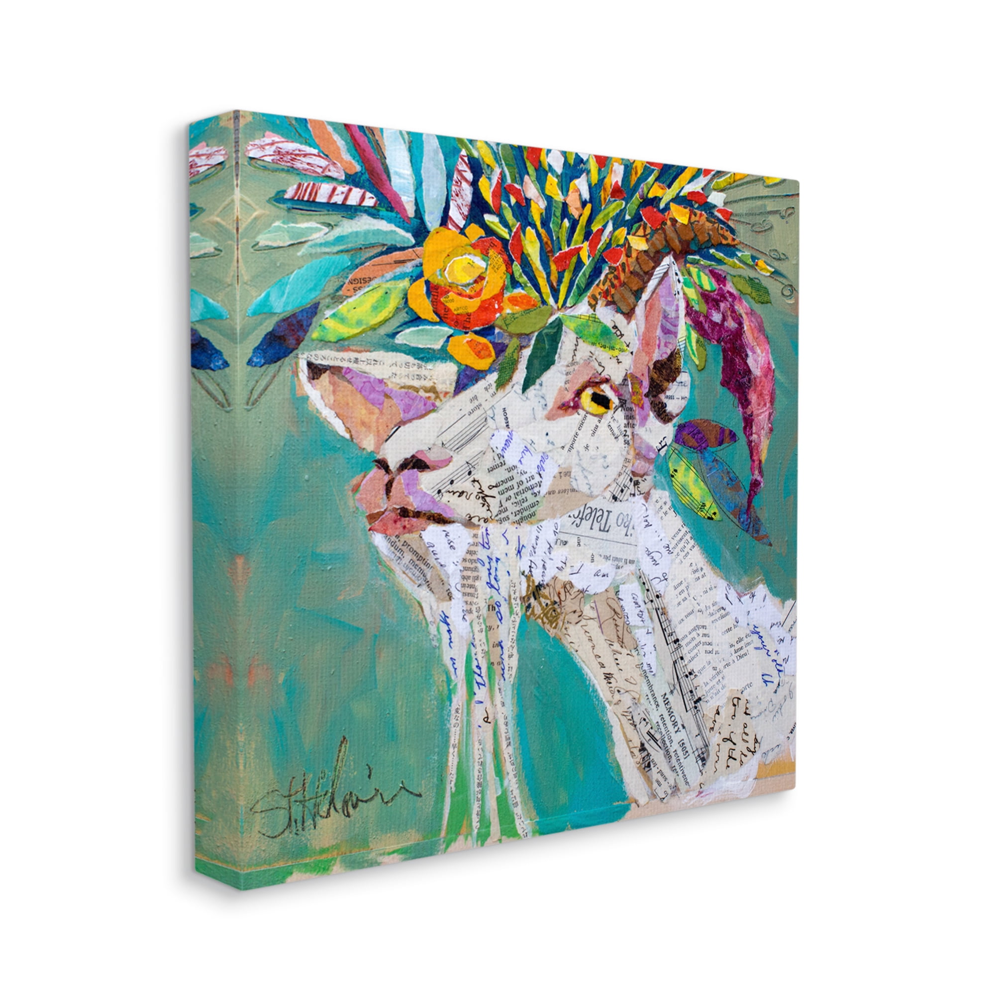Stupell Industries Abstract Floral Goat Animals & Insects Painting Gallery Wrapped Canvas Art Print Wall Art, 17 x 17