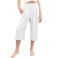 thumbnail image 6 of Girls Casual Linen Capris Smocked High Waist Capri Pant Pleated Loose Wide Leg Pull On Crop Trousers 10 Years, White, 6 of 7