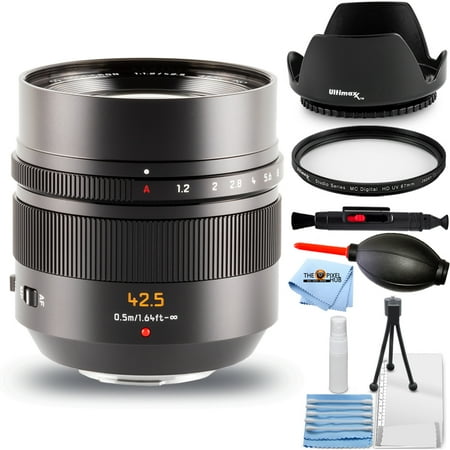 Panasonic Leica DG Nocticron 42.5mm f/1.2 ASPH. POWER O.I.S. Lens - Essential Bundle with Tulip Hood Lens UV Filter Cleaning Pen Blower Microfiber Cloth and Cleaning Kit