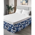 thumbnail image 3 of Blue Flower Ruffle Bed Skirt King Size Spring White Floral Pastoral Adjustable Elastic Dust Bed Skirts Wrap Around Bedskirt Wrinkle Free Easy Fit with 18 Inch Drop, 3 of 8