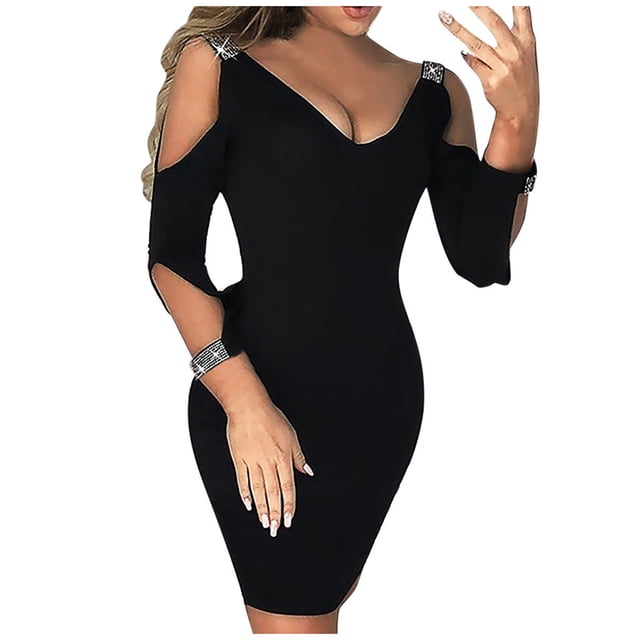 Mini vestido de cóctel con cuello en V sexy para mujer Vestidos cortos de lápiz de fiesta con tirantes Pompotops hdfakjf5648