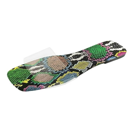 

Gzea Cute Sandals Ladies Fashion Casual Simple Square Head Flat Heel One Word Clear Belt Beach Large Size Slippers Sandals Green 41
