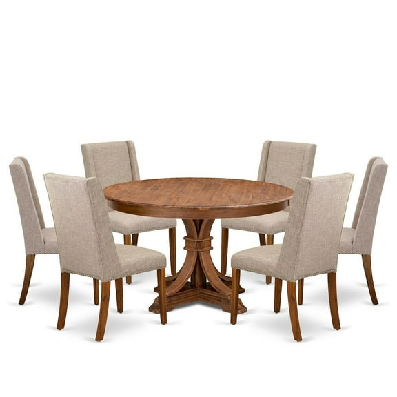 Luxe by East West Furniture 7-Pc Modern Dining Set A Dining Room Table, 6 Light Tan Upholstered Chairs