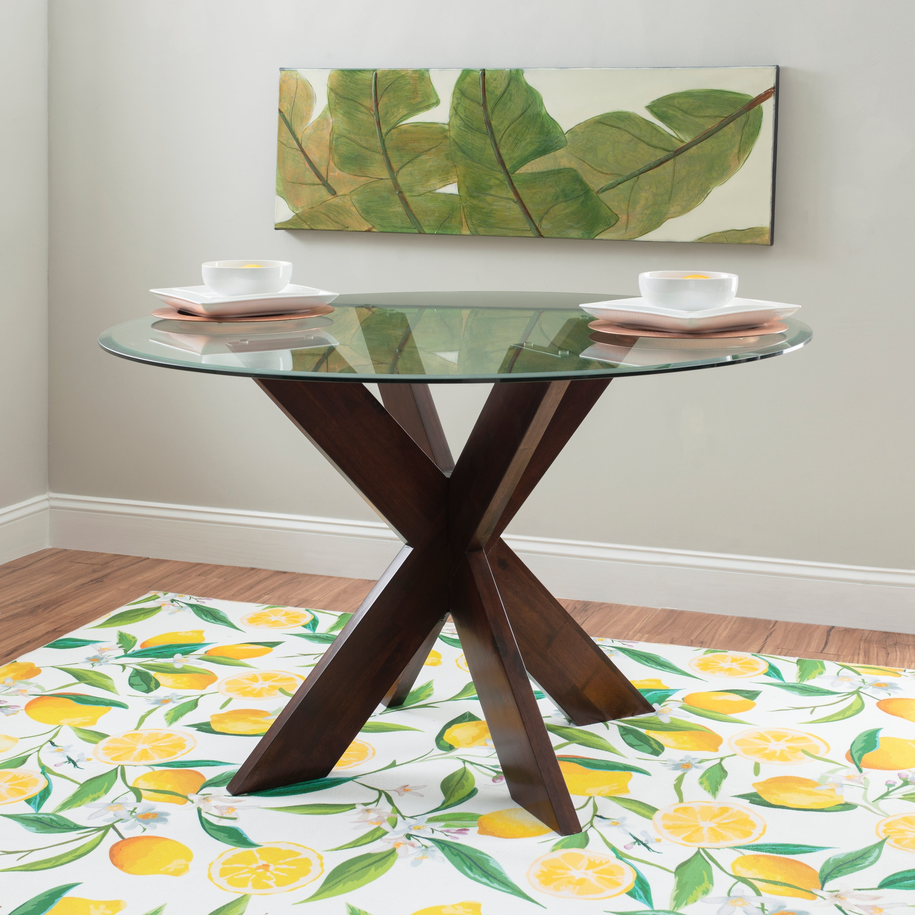 【あーき】X-base Smoked Glass Table Linon Home Decor Allard X-base Round Glass Dining Table