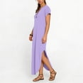 thumbnail image 2 of TaTaai Women's Casual Solid Color V-Neck Short Sleeve Maxi Dress with Button Detail and Side Pockets Fashion Simple Style Soft Comfortable Stretchy Dress for Spring Summer Gift, 2 of 6