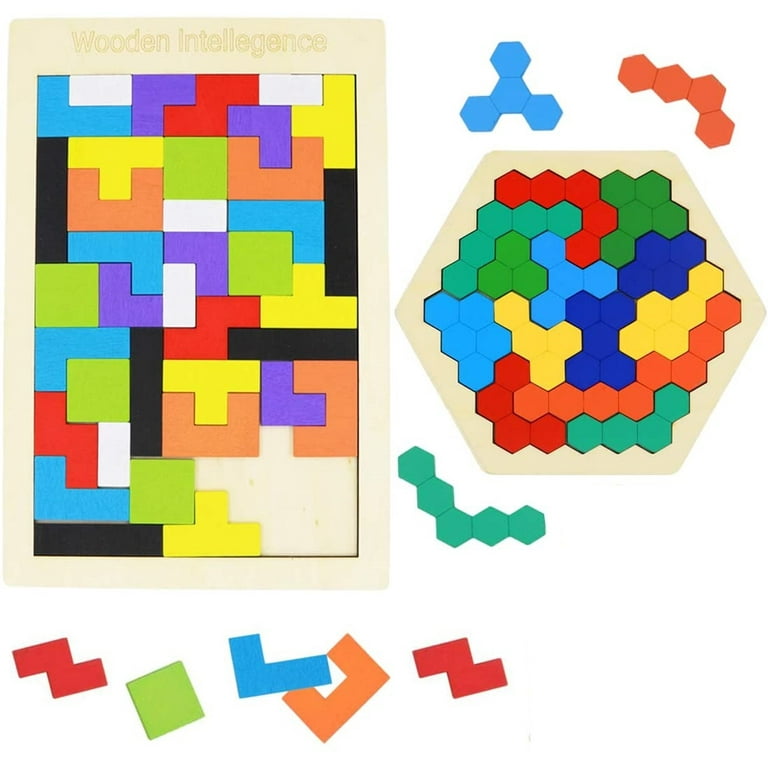 2 Pack Wooden Russian Blocks Puzzle Hexagon Puzzles for Kids