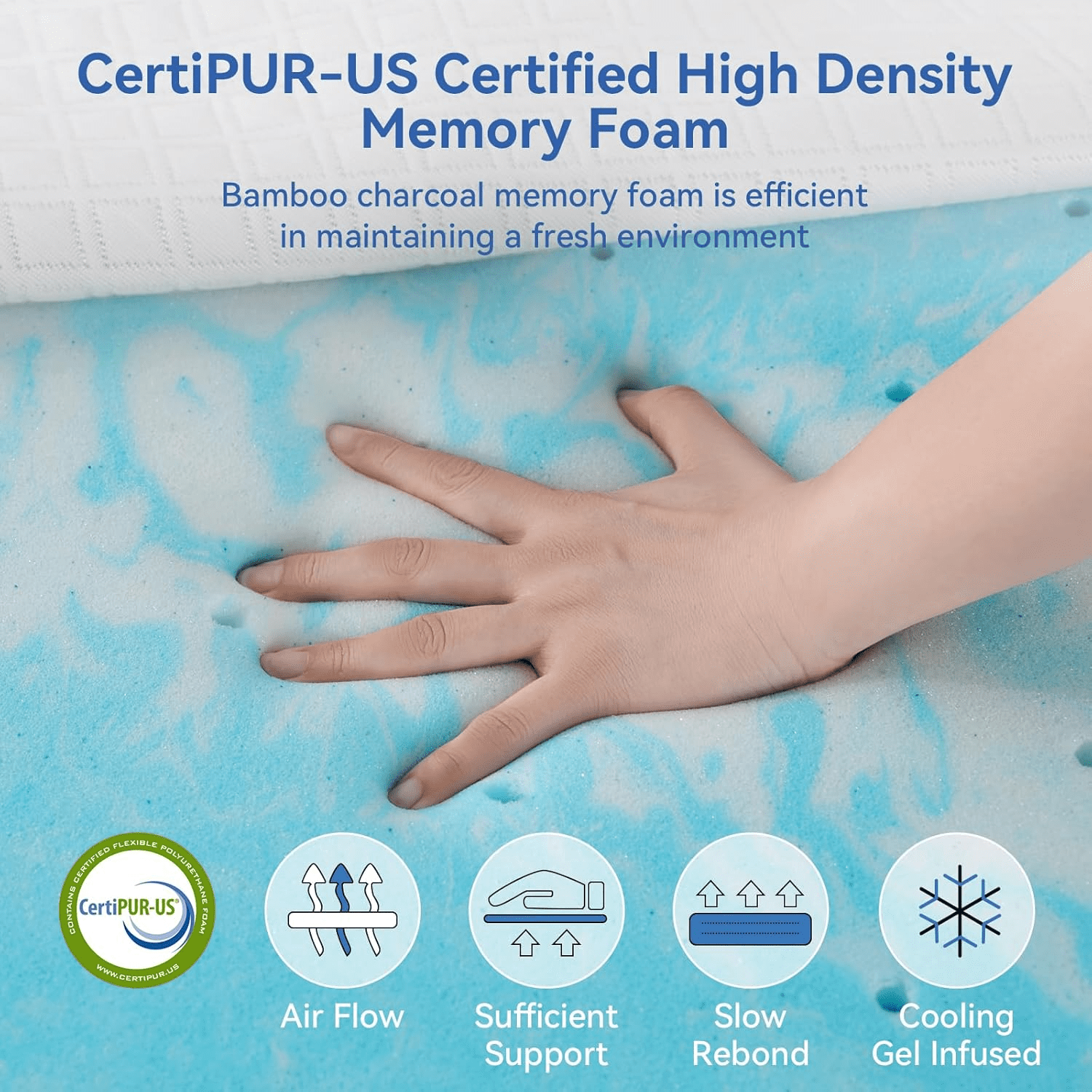 Full Size Extra Firm Mattress, 4 Inch Memory Foam Mattress, Cooling Gel Bamboo Charcoal Mattress for Pain Relief, High Density Firm Mattress with Removable Cover, Certified in the USA.