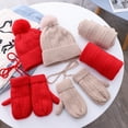 thumbnail image 2 of Winter Hat Long Scarf Gloves Pompom Beanie Kids Snow Knit Cuffed Skullcap Mitten, 2 of 19