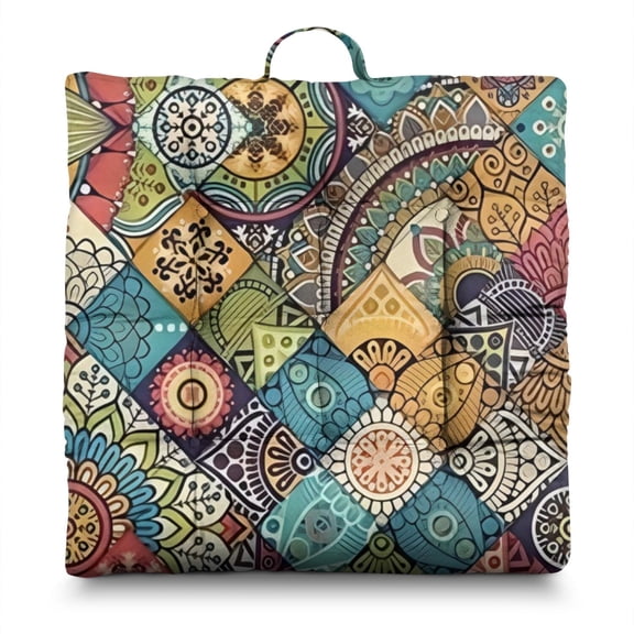 Mystical Meditation Pillow 22 Inch Dutch Velvet Floor Cushion, Cosmic Print, Lightweight for Yoga & Tatami Seating