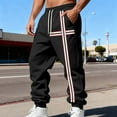 thumbnail image 6 of Havenre Athletic Sweatpants for Men Lightweight Vintage Striped Patchwork Drawstring Elastic High Waist Jogger Pants Loose Comfy Baggy Trousers with Pockets Black M, 6 of 10
