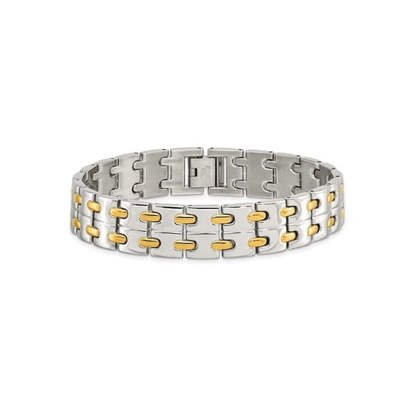 Gem & Harmony Stainless Steel Mens Gold Plated Bracelet 8.75 inches for Men