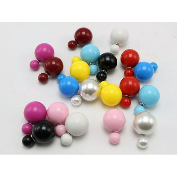 U8MO 10 Pair Mixed Candy Color Pearl Double Side Front and Back Post Ear Stud Earring