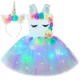 thumbnail image 3 of Vestido de princesa unicornio con tutú para niñas, vestido de tul con flores iluminadas con LED, ropa de fiesta de cumpleaños, disfraz de Halloween para niños, vestido, 3 of 5