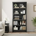 thumbnail image 6 of 71 Inch Tall 5-Tier Farmhouse Bookcase with Adjustable Shelves Wooden Bookshelf 31.5 Inch Wide for Living Room Office Library, Black, 6 of 7