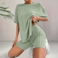 thumbnail image 5 of Pajamas for Women Set 2 Piece Ribbed Knit Matching Outfits T Shirt Biker Shorts Sleepwear Sweatsuits Womens Pajama, 5 of 7