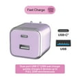 thumbnail image 3 of onn 32W Dual-Port USB-C & USB-A Wall Charger, Fast Charging, USB-IF Certified, Foldable Plug, Purple – Compatible with iPhone, iPad, AirPods, Samsung Galaxy, Note, Pixel & More, 3 of 8