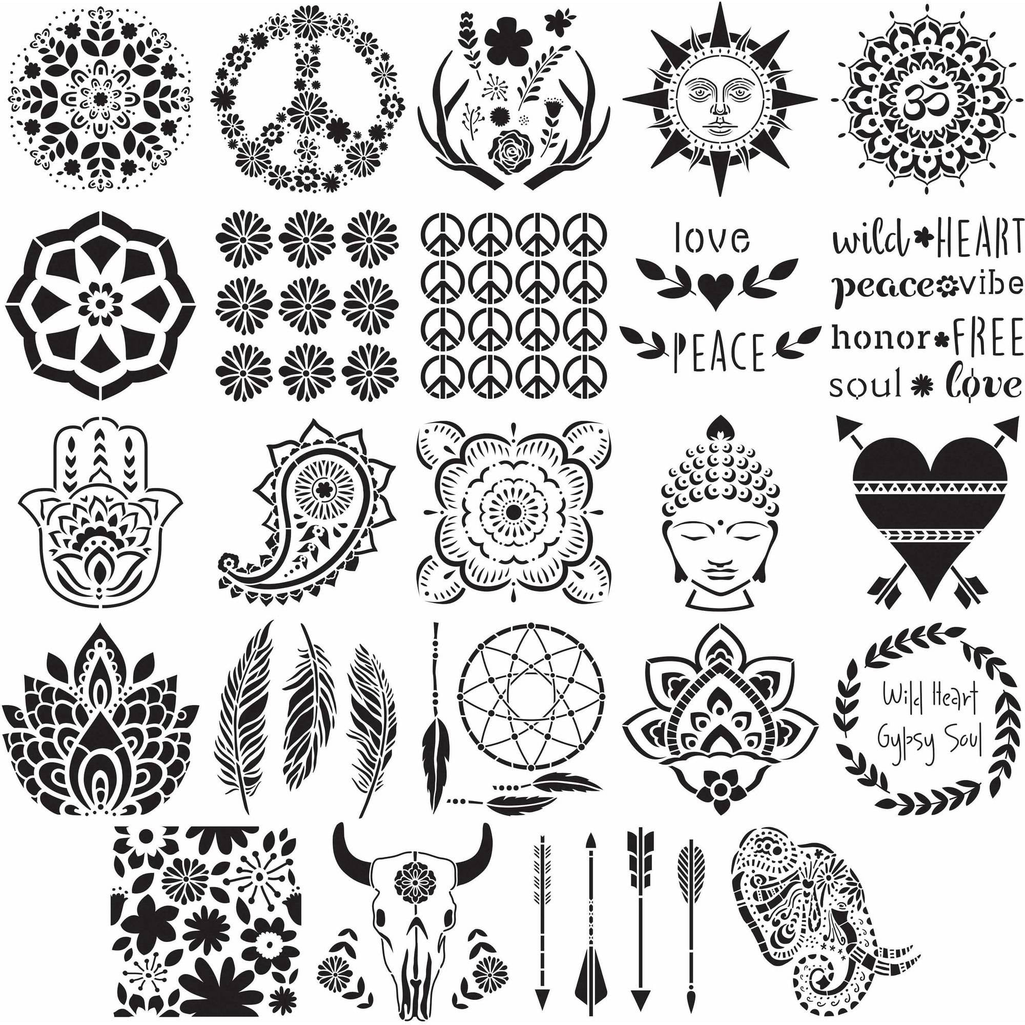 FolkArt Paper Stencil Value Pack, Bohemian, 12 in x 12 in, 26 Piece
