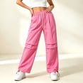 thumbnail image 2 of Women Quick Dry Casual Sweat Pants, Elastic Drawstring High Waist Wide Leg Trousers, Lightweight Breathable Joggers for Sports Street Daily Wear Pink M(M), 2 of 6