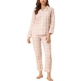 thumbnail image 2 of INSPIRE CHIC Women's Plaid Pajama Sets Sleepwear Button Down Soft Lounge Sets XS Pink, 2 of 6