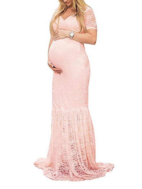 pink maxi maternity dress with sleeves