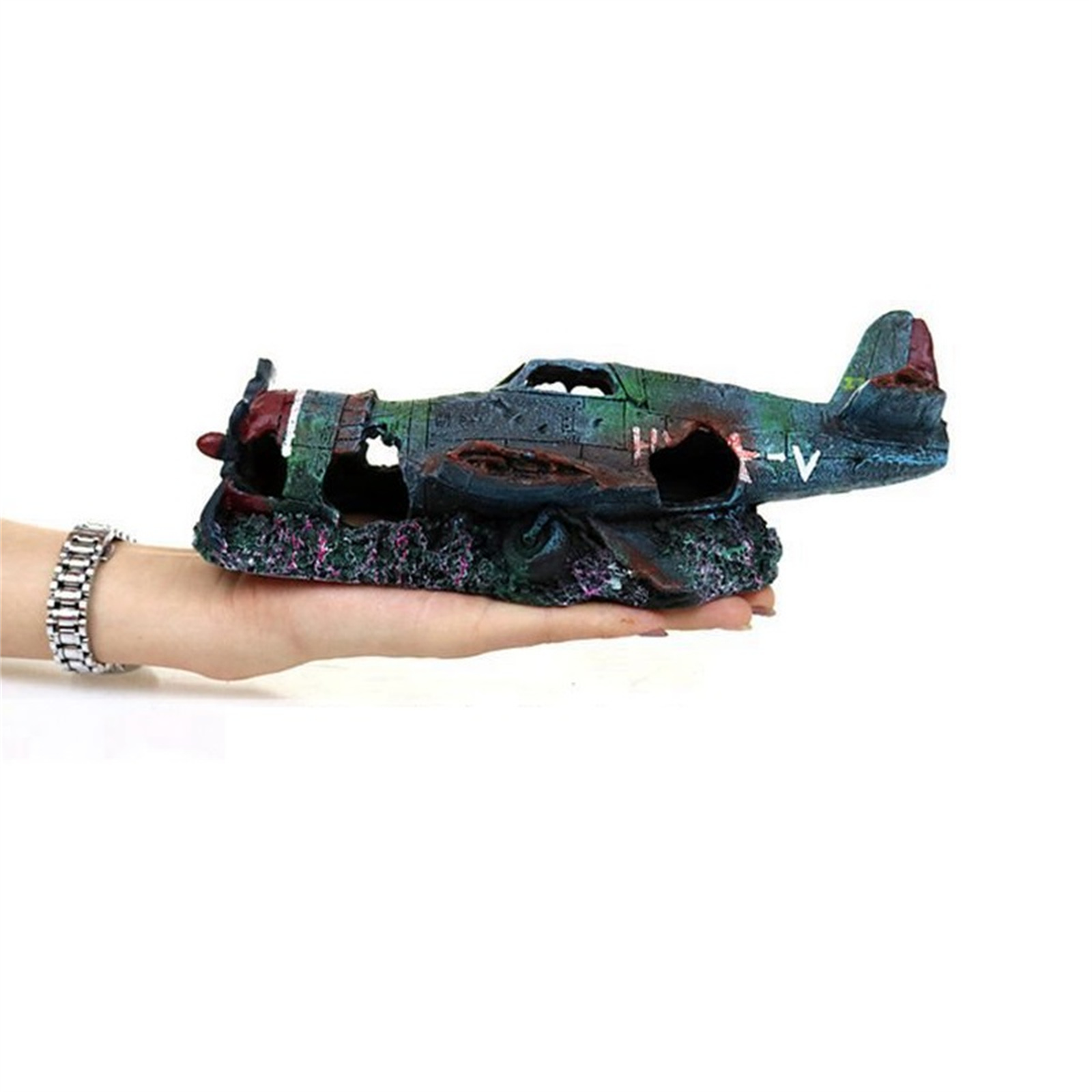 Artificial Craft Fish Tank Decoration Resin Wreck Airplane Ornament, Aquascape Enhancement
