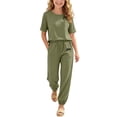 thumbnail image 2 of WRKEKC Girls Athletic Sets Printed Round Neck Short Sleeve T Shirt and Pocket Long Pants Set for 5-14 Years, 2 of 7
