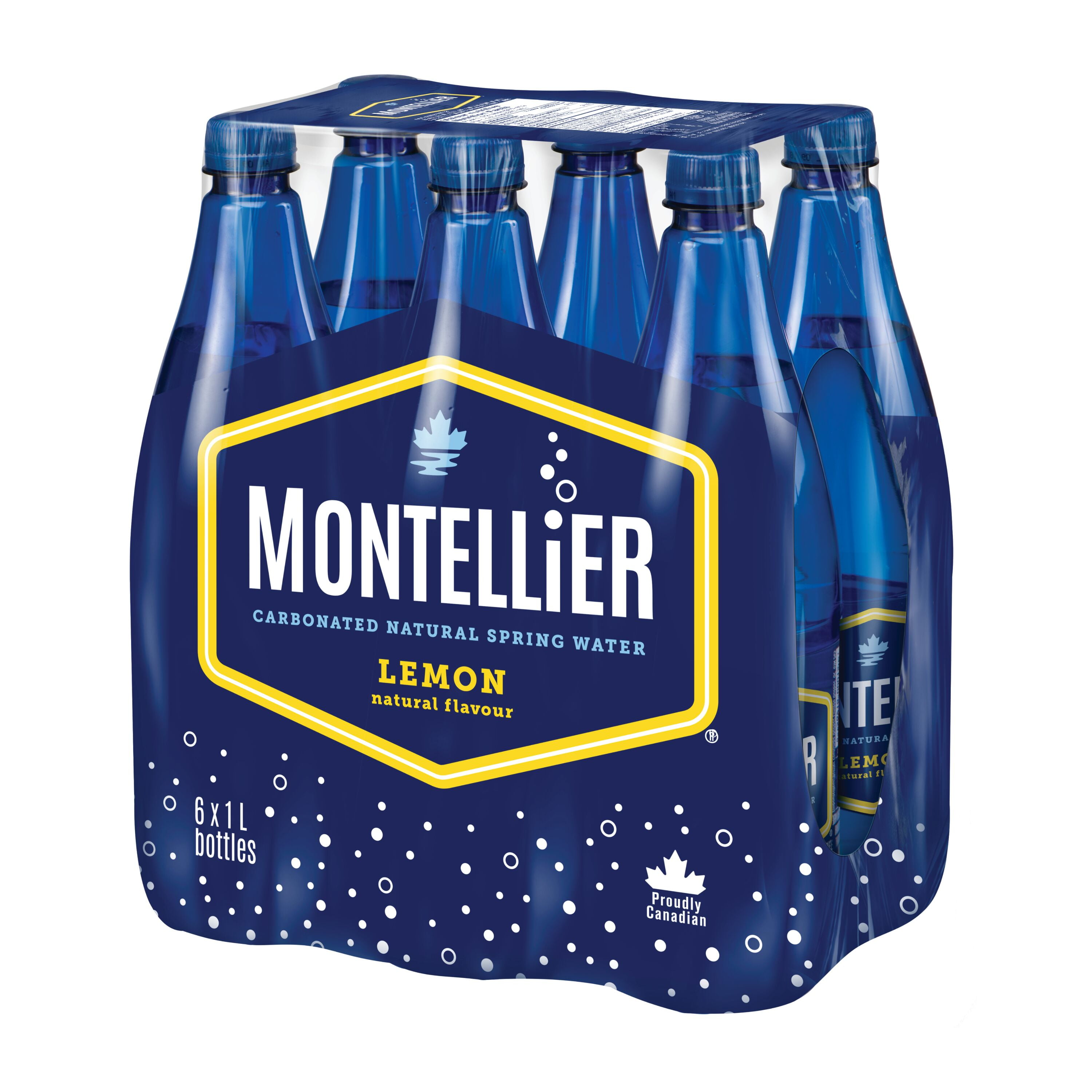Montellier Eau de source naturelle gazeuse au citron 6 x 1 L, Bouteilles 6 x 1 L