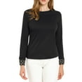 thumbnail image 2 of MODA NOVA Junior's Round Neck Long Sleeve Button Cuff Knit Top Blouse Black M, 2 of 5