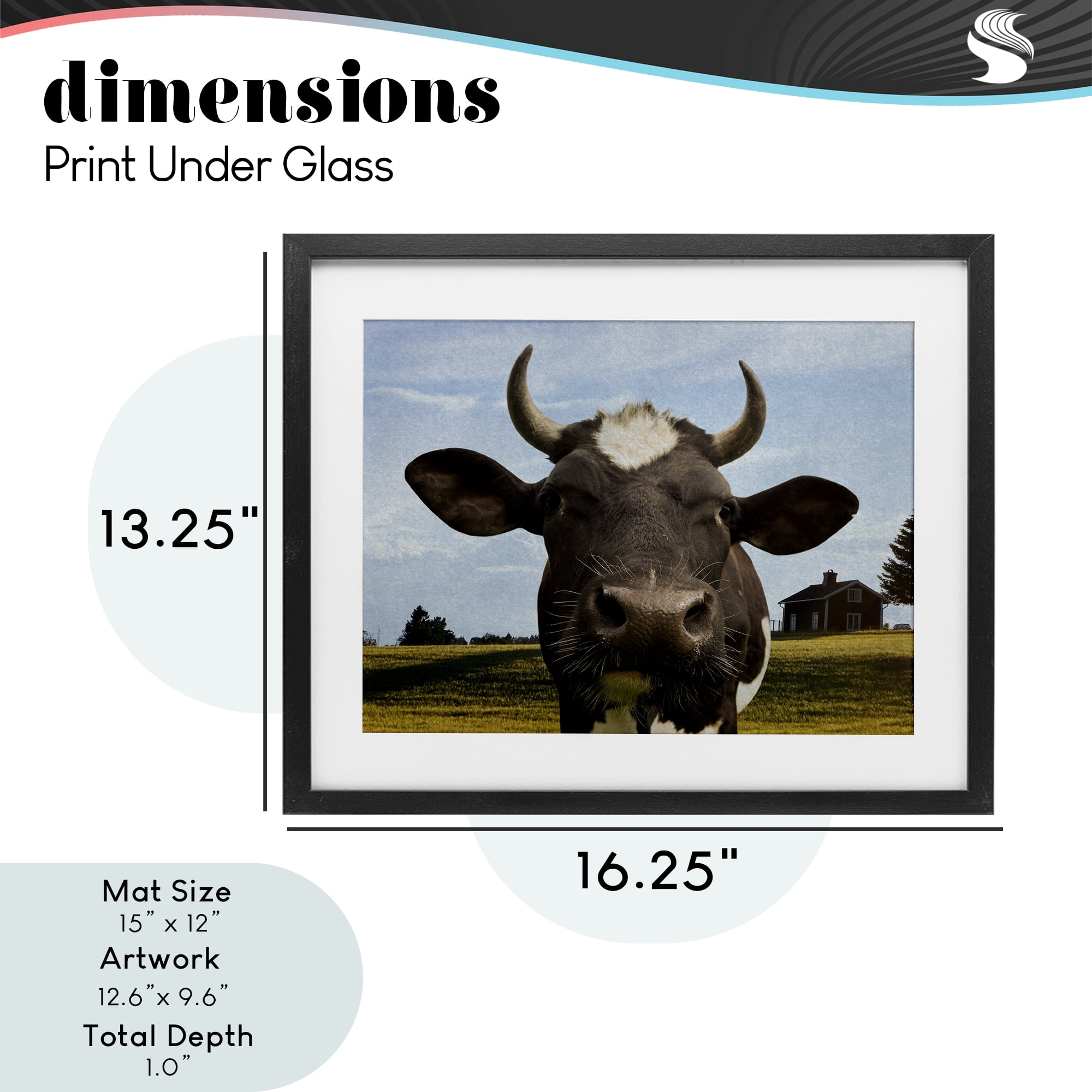 Stupell Industries Farm Cow with Curved Horns Black Framed Print Under Glass, design by Marcus Prime