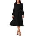thumbnail image 1 of Vestido midi casual de manga larga con cuello redondo y cintura atada para mujer INSPIRE CHIC con bolsillos M negro, 1 of 5