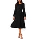 thumbnail image 1 of Vestido midi casual de manga larga con cuello redondo y cintura atada para mujer INSPIRE CHIC con bolsillos M negro, 1 of 5
