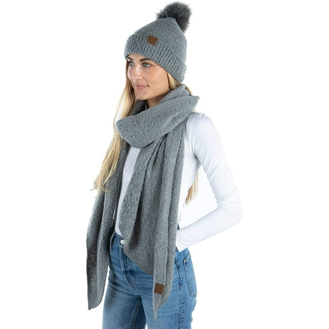 Ensemble d'Hiver Assorti Foulard Infini et Bonnet Tricoté Ample pour Femmes