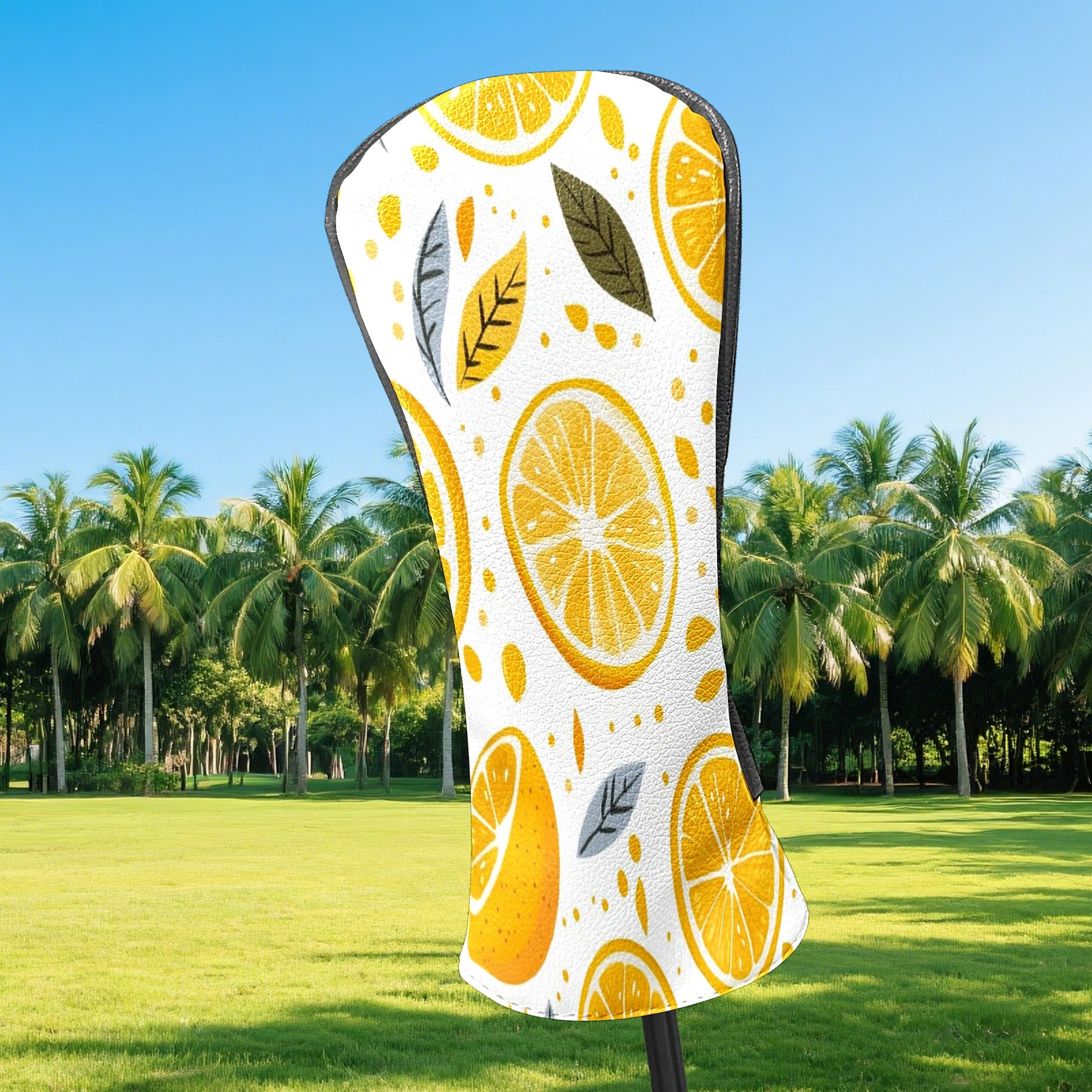 Golf Club Covers PU Leather Waterproof Head Covers for Fairway Woods Hybrids Orange Pattern Unisex Fits Most Brands