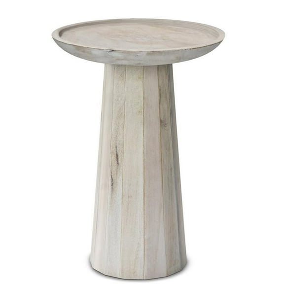Allora 13" Round Contemporary Solid Wood Accent Table in White Wash