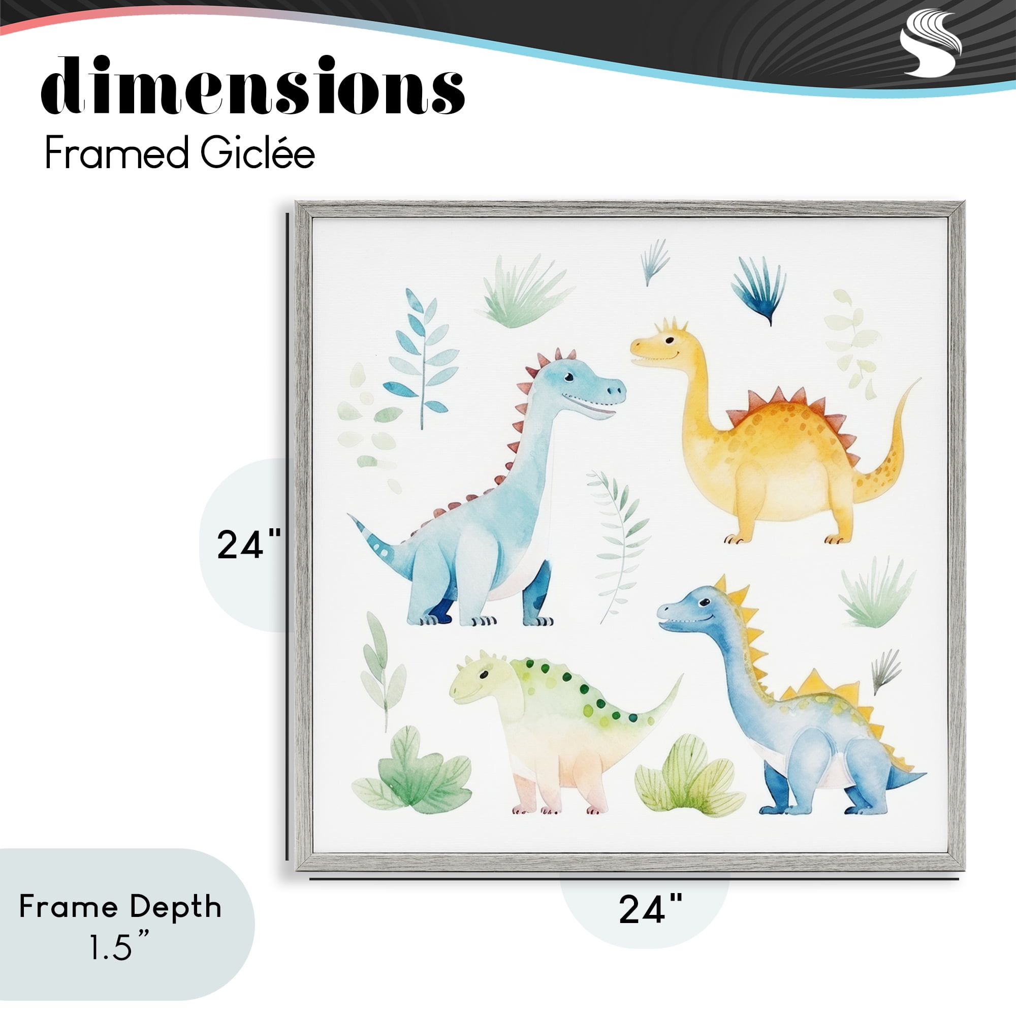Stupell Industries Playful Dinosaur Wonderland Gray Framed Giclee Art, design by Lazar Studio