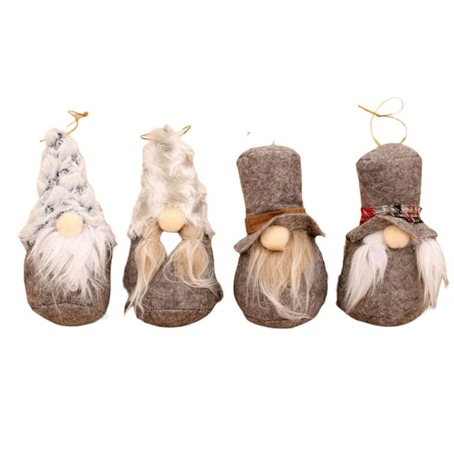 Bewildely 4 unids/set tela Navidad muñeca sin rostro colgante lindo reemplazo hogar mimbre decoración accesorios con cordón Kits de decoración para fiestas Gris Bewildely HA069896-02