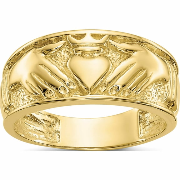 10K Yellow Gold Polished Men's Claddagh Band (Size 10) Made In Peru 10d1874
