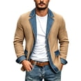 thumbnail image 2 of Cardigans for Men Casual Denim Splice Button Front Lapel Long Sleeve Outdoor Jacket, 2 of 8