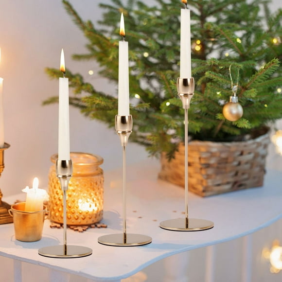 Xihbxyly Juego de Candelabros de Metal Dorado, Elegante Diseño Cónico, Perfectos para Bodas y Fiestas de Navidad, Decoración Central para Mesa de Comedor y Sala de Estar, Juego de 3 Piezas, Tamaño 13