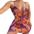 thumbnail image 1 of Robe Mini Ajourée pour Femmes Été Sans Manches Bretelles Spaghetti Col en V Nouée Ajustée, 1 of 5