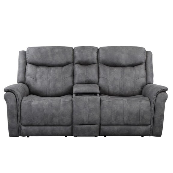 Morrison Power Console Loveseat Stone Faux Suede Fabric