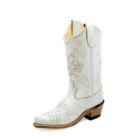

Old West Western Boots Girls Snip Leather Cushion White CF8224