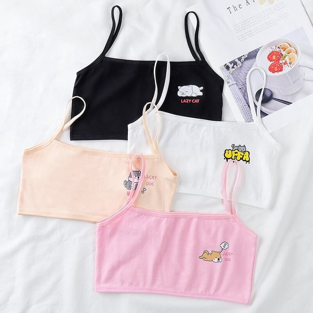 Girl Sport Bra Breast Care Girl Bra 6-12 Years Hipster Cotton Teens Teenage Underwear Summer Kids Lace Vest Young TOPSBeige He Qiyong unisex